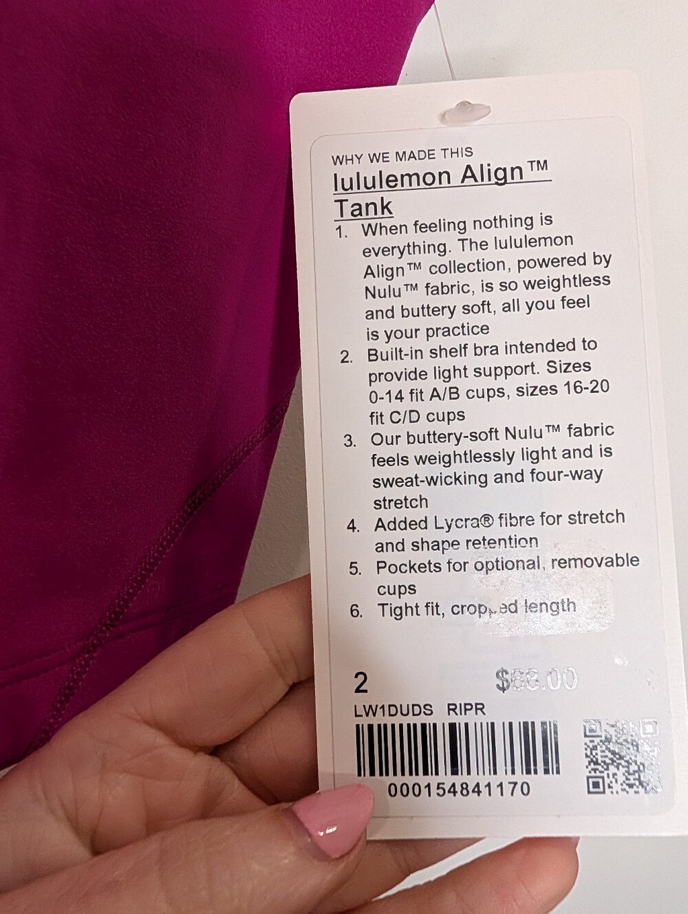 Lululemon Align Tank Top *Light Support, A/B Cup Ripened Raspberry 2 - Picture 9 of 13